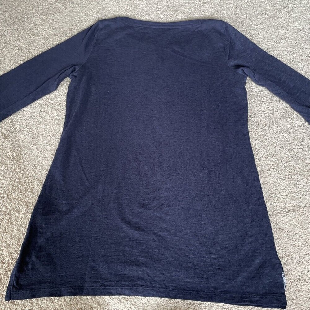 TALBOTS Women's V-Neck Cotton Tunic Size S Embroidered Trim Navy Lagenlook EUC! - Picture 4 of 9